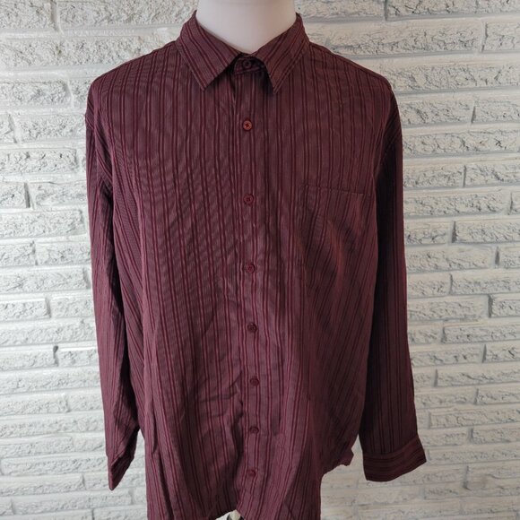 George Mens Shirt 2XL Long Sleeve Burgundy Stripe Lightweight Polyester STR74E - Picture 3 of 10
